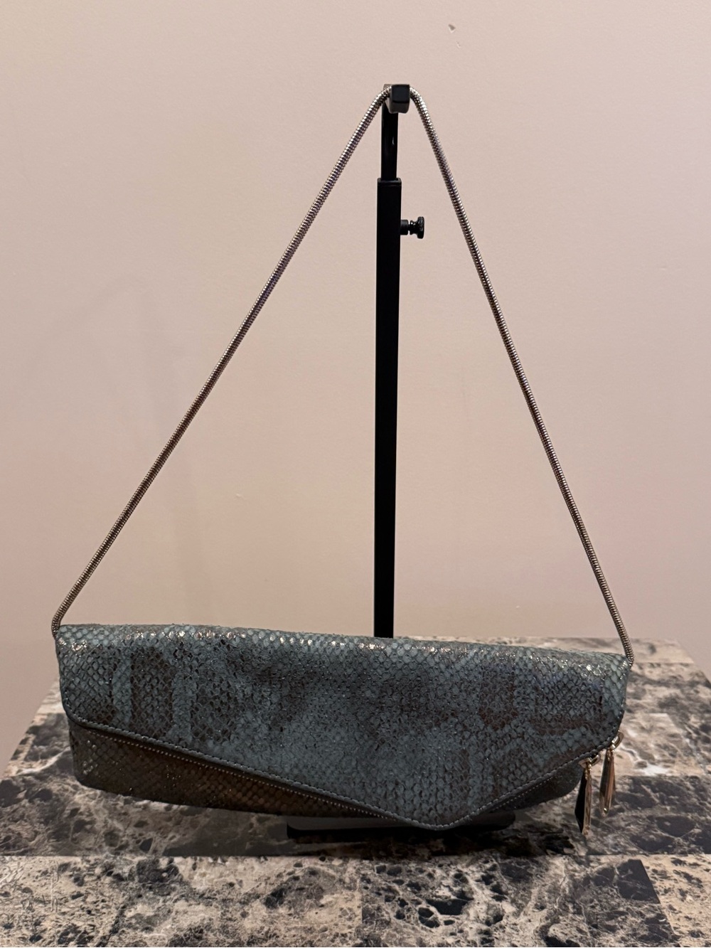 Henri Bendel Metallic Snakeskin Convertible Clutch / Shoulder Bag - Picture 3 of 15